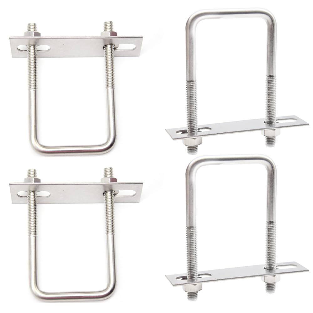 CEEYSEE 4 Set Bolt M8 Square U Bolt 50x100mm Stainless Steel U Bolt Brackets with Nuts, Washer and Frame Plate U Bolts Fastener for Car and Industrial Applications (U/M8-50x100mm)