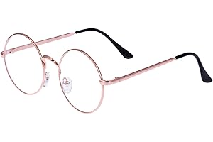 Lovef Large Oversized Metal Frame Clear Lens Round Circle Vintage Eye Glasses 5.4 * 2inch (Rose Gold)