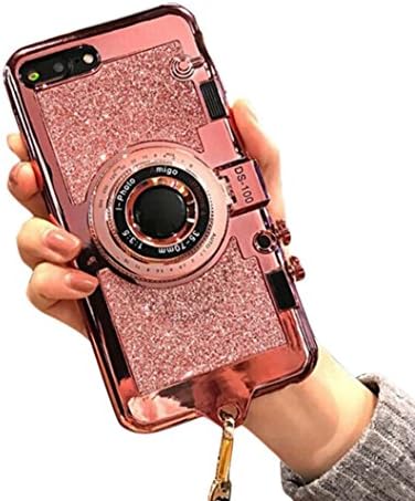 Punassi Classic 3D Camera Design Case Silicone Cover Holder Stand Case with Long Strap Rope,Gift for Girls (iphone 6/6s, Pink)