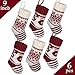 LimBridge Christmas Mini Stockings, 6 Pack 9 inches Knit Knitted Snowflake Reindeer Rustic Holiday Decorations, Goodie Bags for Family Friends, Cream Burgundy