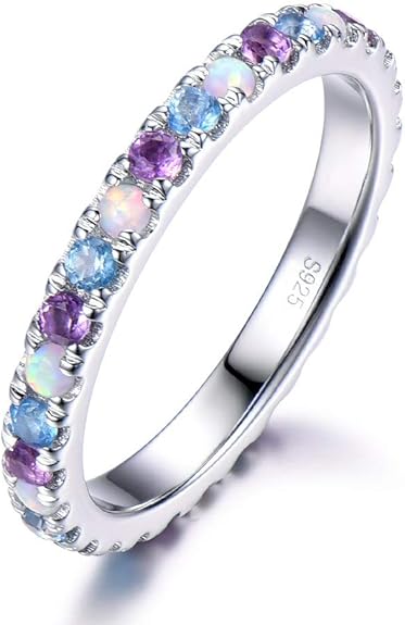 Opal Blue Topaz Amethyst Wedding Engagement Ring Band Solid 14k White