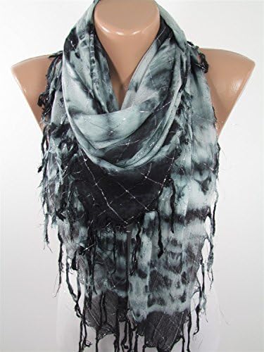 Tie Dye Scarf Tassel Scarf Black Gray Scarf Bohemian Fashion Accessories Fall Winter Scarf Boho Scarf Hippie Scarf Christmas Gift For Her