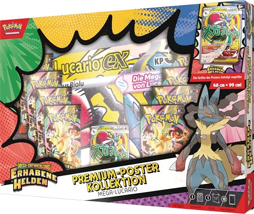 Pokémon-Sammelkartenspiel: Premium-Poster-Kollektion Mega-Entwicklung – Erhabene Helden: Mega-Lucario (1 holografische Promokarte, 1 doppelseitiges Poster und 10 Boosterpacks) 3