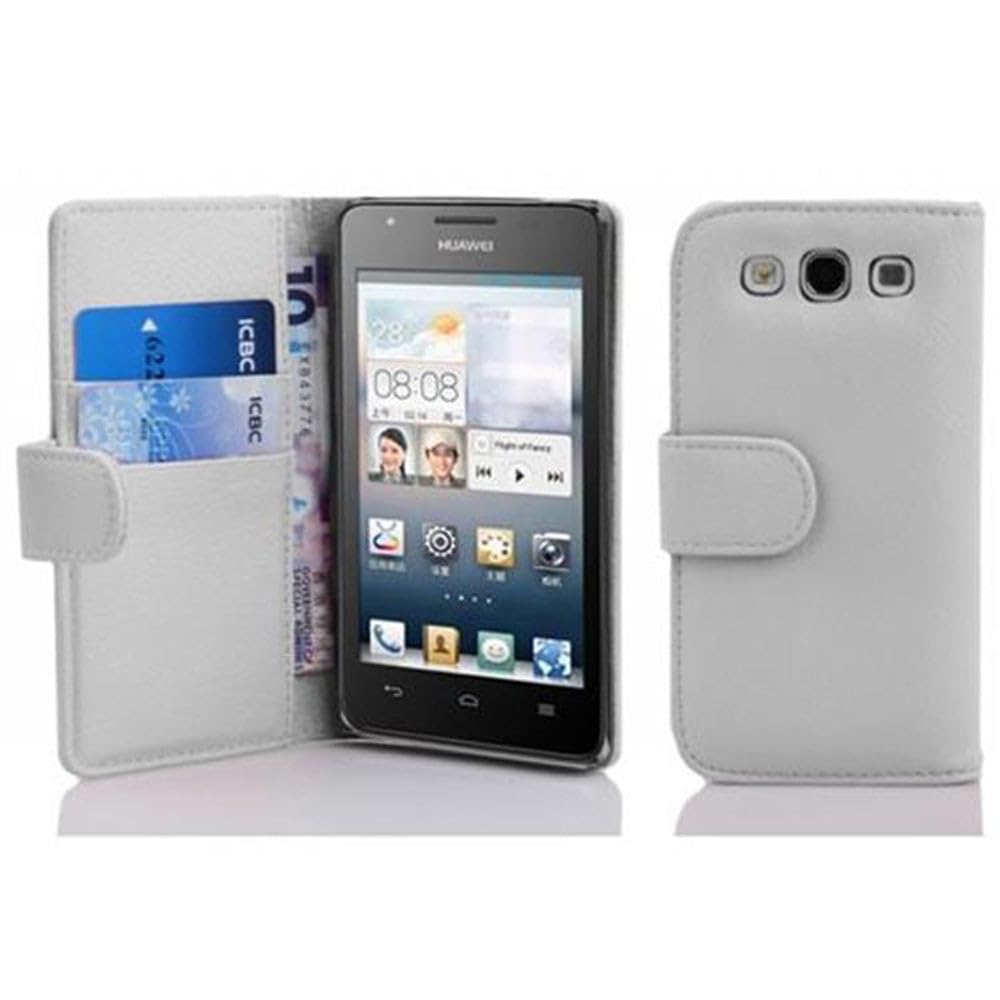 cadorabo Book Case works with Huawei ASCEND G525 / G520 in SNOW WHITE - with Stand Function and Card Slot made of Structured Faux Leather - Wallet Etui Cover Pouch PU Leather Flip