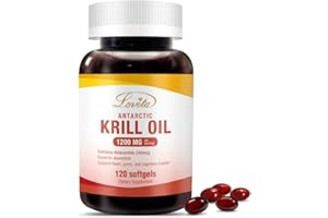 Lovita Krill Oil 1200mg with Astaxanthin, EPA, DHA, Omega-3 Supplement. Pure Natural Flavor. No Artificial addictives. Immue, Eye, Brain, Skin Support. 120 Softgels. 2 Month Supply.