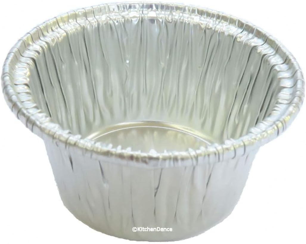 KitchenDance Disposable Silver Aluminum Foil Mini Ramekin Cup - 2 Ounces Round Heavy Duty Aluminum Pans for Baking, Storing, Preparing Food - Oven Safe Cups Perfect for Desserts or Flan, S220 (250)
