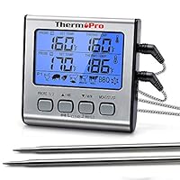 ThermoPro TP-17 Dual Probe Digital Cooking Meat Thermometer Large LCD Backlight Food Grill Thermometer with Timer Mode for Smoker Kitchen Oven BBQ, Silver