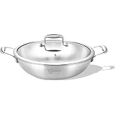 LOLYKITCH 10-Inch Stainless Steel Wok with Lid | 2.5-Quart | Dual Handles | Small | Uncoated Tri-Ply Stir Fry Pan | Everyday Cooking Wok for Induction | Flat Bottom | PFOA-FREE | 1-2 Servings 