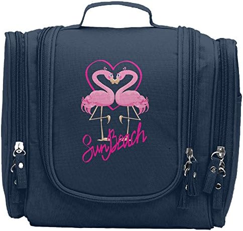 BONENGDE Love Heart Flamingos Toiletry Bag Travel Tote Makeup Pouch Cosmetic Organizer Bag Extra Large Portable Makeup Train Case For Man And Women
