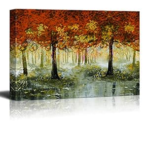 Oil Painting Red Forest Theme for Living Room...