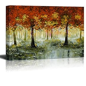Wall26-Canvas Wall Art-Oil Painting Red Forest Theme for Living Room-Giclee Painting Wall Bedroom Living House Decoration Home Art - 12x18 inches