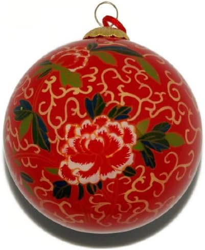 Hand Painted Glass Ornament, Red Peony CO-179