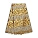 pqdaysun African Lace Fabric 5 Yards 2019 Nigerian Wedding Lace Wax Fabric Rhinestones Beading French Lace F50624 (Gold)