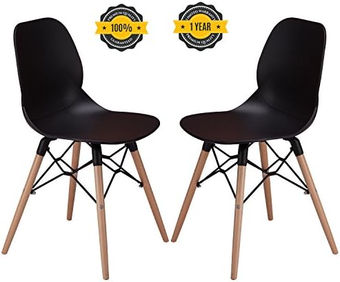 Modern Dining Chairs -No.1 Tufted Mid Century Eames Style DSW Side Chairs, 300 lbs Capacity,17.8 inch Seated Height,Sturdy Wooden Legs,Upgraded Base-Black,Set of 2