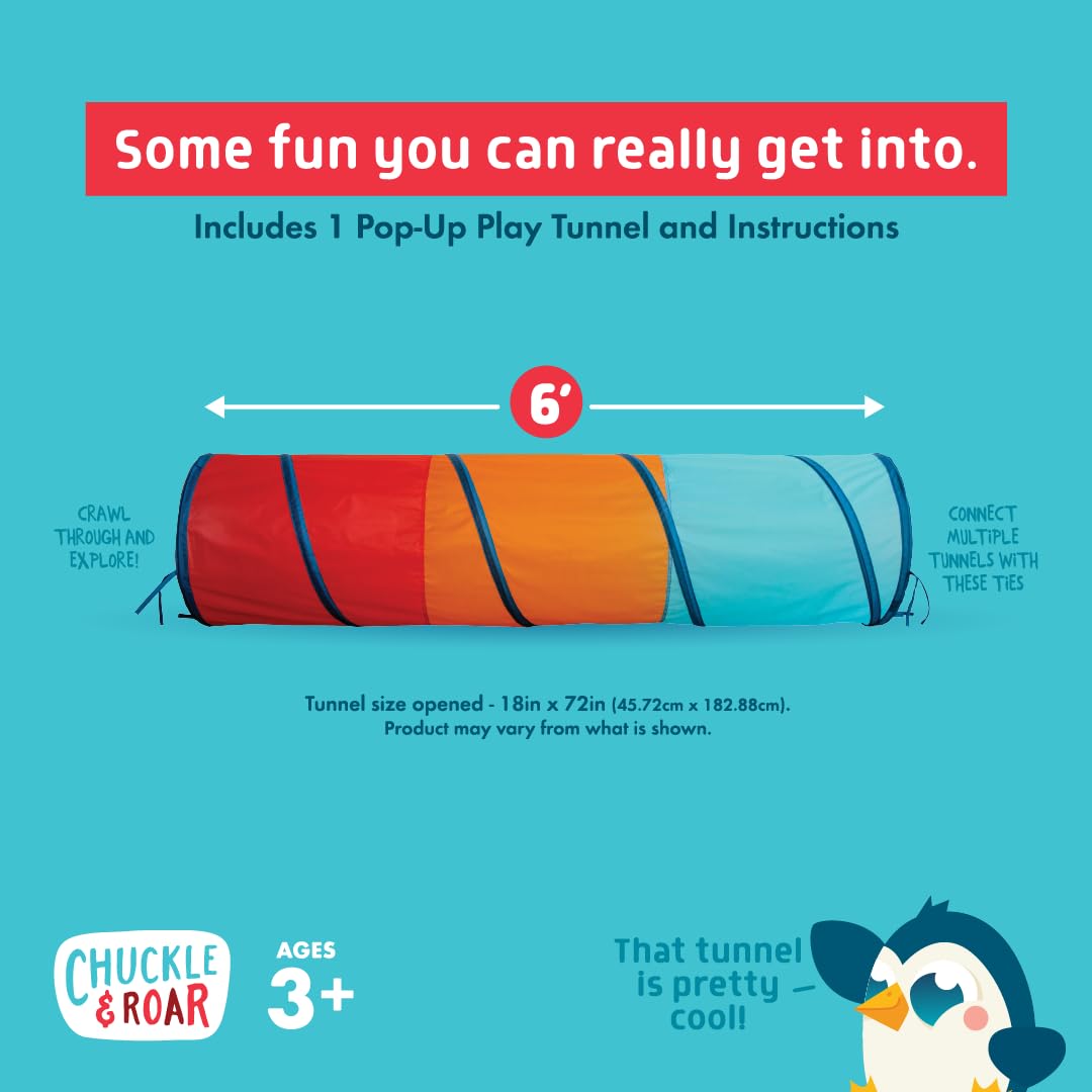 Chuckle & Roar - Pop Up Play Tunnel - Active Play for Toddlers - Preschool pop up Tent Companion - Ages 3 and up - Rainbow Tunnel