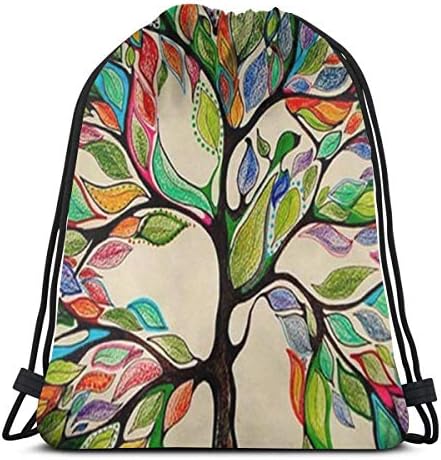 January Custom Beautiful Modern Art Abstract Painting Colorful Tree Of Life Canvas Print 3D Print Drawstring Backpack Rucksack Shoulder Bags Gym Bag For Adult 16.9"X14"
