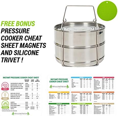 Stackable Steamer Insert Pans - for Instant Pot Accessories. With Free Bonus Silicone Mat and Gift Box. For IP 6, 8 QT. Pot in Pot, Baking, Casseroles, Lasagna. Food Steamer for Pressure Cookers.