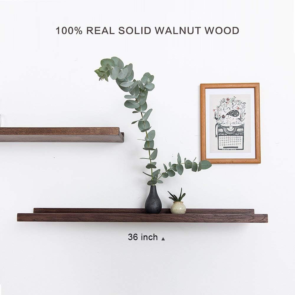 INMAN HOME 36" Rustic Walnut Solid Timber Block Floating Shelf Wall Mounted Shelf Hanging Display Rack Storage Organizer Bookcase Storage Picture Ledge Shelf (36", Upgrade thicker version)