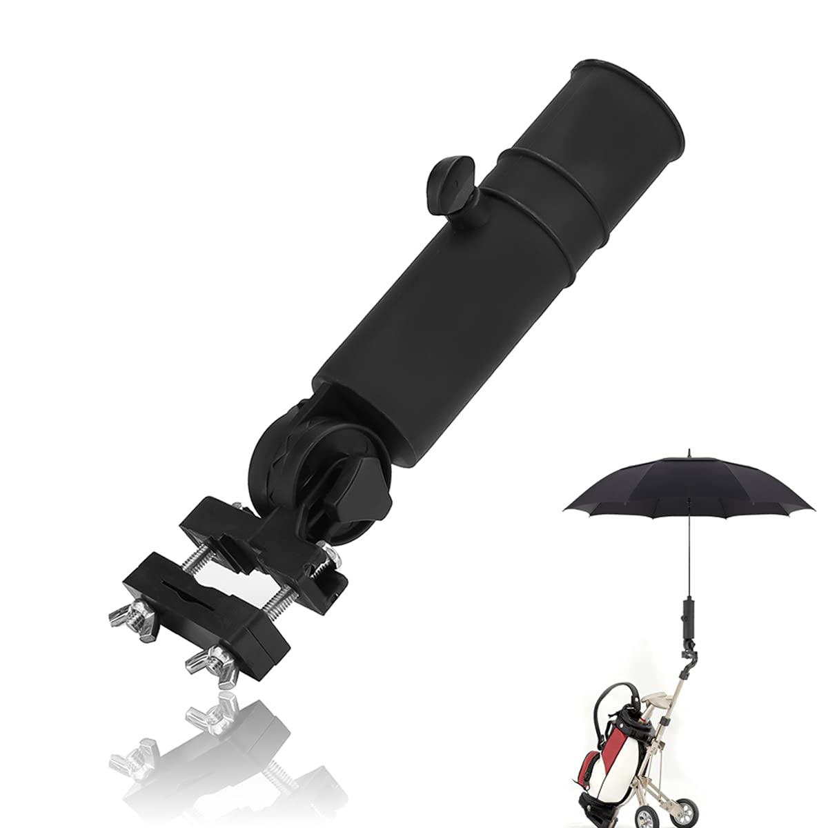 Amindz Golf Umbrella Holder,Adjustable Golf Cart Umbrella Stand,Universal Golf Trolley Umbrella Holder,Golf Accessory for Golf Push Cart Handles(Black)