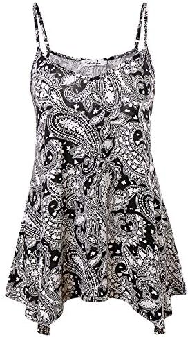 SOLERSUN Womens Summer Sleeveless V Neck Spaghetti Strap Printed Cami Swing Irregular Tops