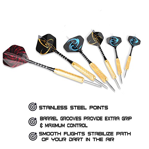 Darts Steel Tip Set (15 Pack) 18 Grams with Millstone Sharpener, 5 Set of Extra Flights, Aluminum Shaft, Brass Barrel and a Premium Storage Case, Perfect for All Levels Designed by Aterox