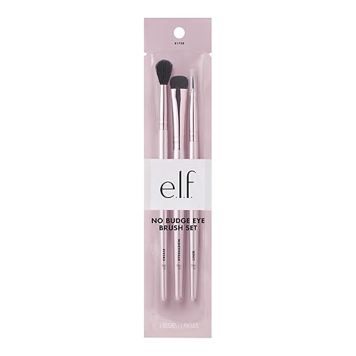 e.l.f. No Budge Brush Trio, 3-Piece Eyeshadow Brush Set For Applying & Blending Color, Use With The No Budge Cream Eyeshadows, Vegan & Cruelty-Free