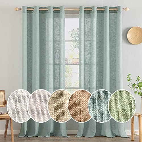 MIULEE Gardinen Leinen mit ösen Halbtransparent Vorhänge Blau 137x140 cm
