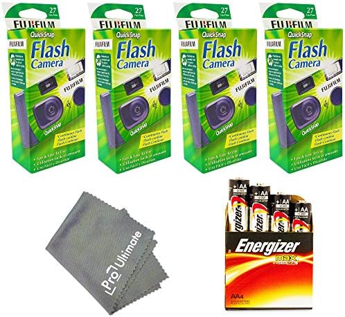Fujifilm QuickSnap 400 Speed Single Use Camera with Flash + Pro Ultimate Microfiber Cloth (4 Pack) + 4 AA Batteries for a Bonus