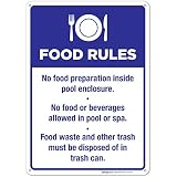 Pool Food Rules - No Food Preparation Inside Pool Enclosure, 10x14 Rust Free Aluminum UV Printed, Easy to Mount Weather Resistant Long Lasting Ink Made in USA by SIGO SIGNS
