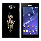 A-type Colorful Printed Hard Protective Back Case Cover Shell Skin for Sony Xperia M2 / Xperia M2 Aqua / Sony Xperia M2 Dual( Skeleton Punk Rock Skull Black Paint )
