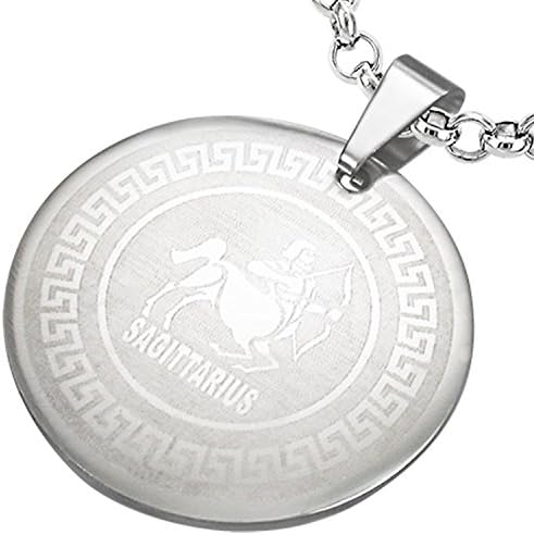 Etched Stainless Steel Sagittarius Archer Zodiac Sign Circular Pendant