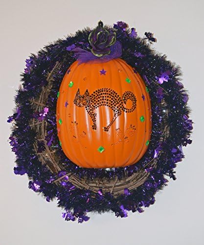 Halloween Pumpkin Bling Cat Wreath, Halloween Cat