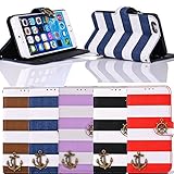 Towallmark(TM)For iPhone 6 Plus Stripes Anchor Rudder Wallet Flip Case