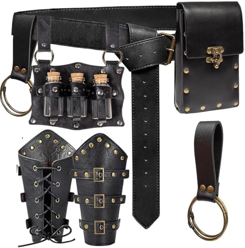 Viking Renaissance Belt Pouch Purse with Leather Bracers & Hook Strap Medieval Medieval Belt Pouch Viking Bracer Hook Set, Renaissance Ren  main image 4