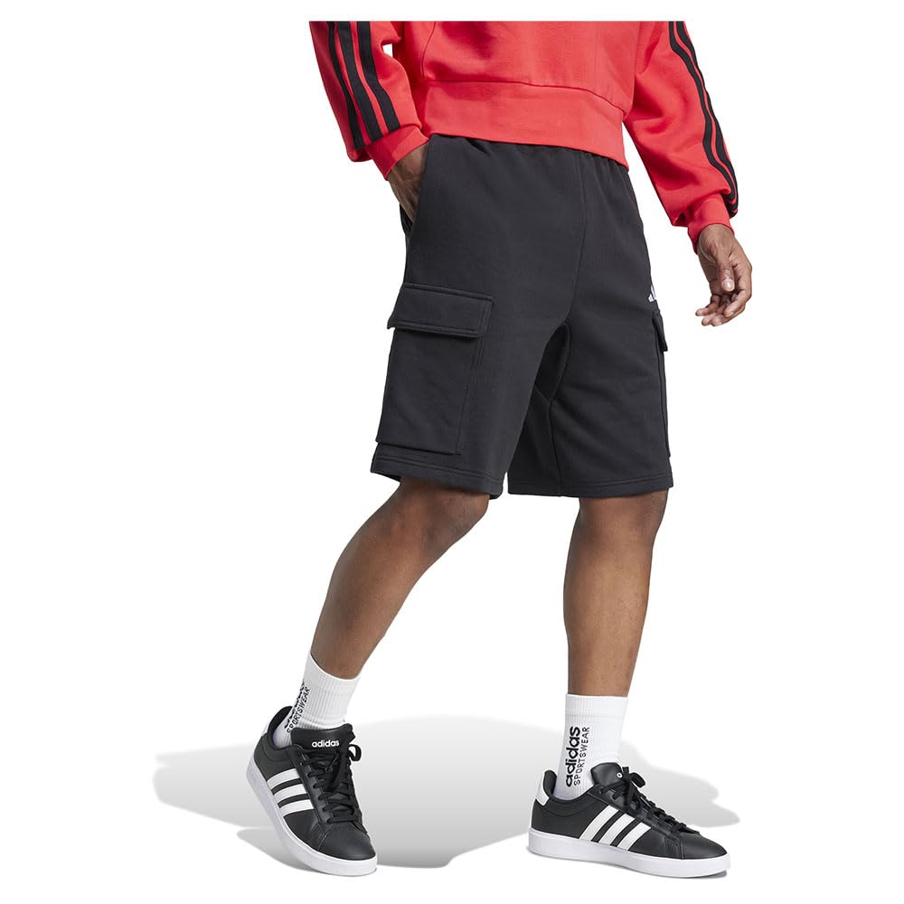Adidas Men's Essentials FEELCOZY French Terry Cargo Short, Black/White, XS 3