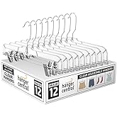 Hanger Central Premium 14 Inch Clear Pants Hangers with Adjustable Clips - 12 Pack Space-Saving Skirt Hangers - Non-Slip Heavy Duty Plastic Closet Organizers with 360° Swivel Hook