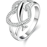 YUANYI Women Jewelry 925 Platinum Sterling Silver CZ Heart Dolphin Eternal Statement Ring Love Commitment Engagement Ring (Size 6)