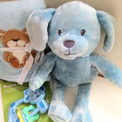 Baby BLUE PUPPY DOG Plush Stuffed Animal Toy Rattle Blanket Set Little Miracle