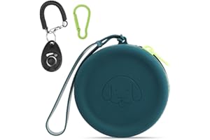 WALLFID Silicone Dog Treat Pouch Small Bag,with Pet Training Clicker,Walking Bag for Dog and Cat, Pocket Size, Easy to Clean, Odorless, Zipper Design,Moisture-Proof,Travel Walking Bag.(Dark Green)