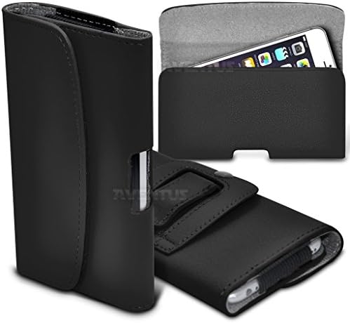 Aventus (Black) HTC One M9+ High Quality Faux Leather Horizontal Executive Pouch Holster Belt Clip Cover Case