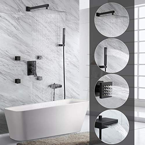 KES Rain Shower System, Full Body Shower System with Body Jets, 12Inch