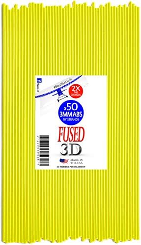 Fused3D 3D Printer Pen Filament 50 Strands of 10" 3MM ABS Plastic (x50 Strands, Yellow)