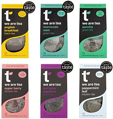 We Are Tea - Mixed Variety Core Tea Bags - Whole-Leaf - Vegan - Ethically Sourced - Biodegradable Pyramid Tea Bags - (6 Packs of 15, Total 90 Teabags)