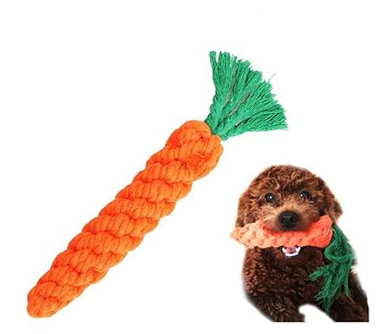 SRI Emily Pets Pet Braided Cotton Carrot Rope Dog and Puppy Chew Toy for Molar Tooth Dental Cleaning (Orange, Small)