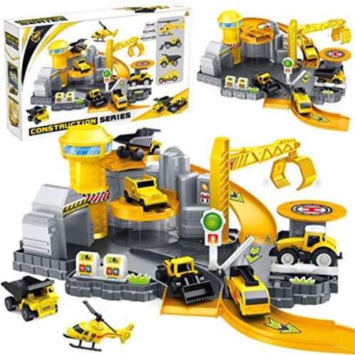 Smiim 建設車両 セット タウン ミニカー 車おもちゃ はたらく車 工事カー 作業車両 おもちゃ トラック ヘリコプター ダンプカー ブルドーザー 駐車場 工事現場 模型 モデルカー 子ども 男の子 Marcborsu Be
