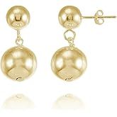 Hoops & Loops 925 Sterling Silver Graduated Double Ball Bead Dangle Drop Stud Earrings for Women, Silver, Yellow Gold, Rose Gold