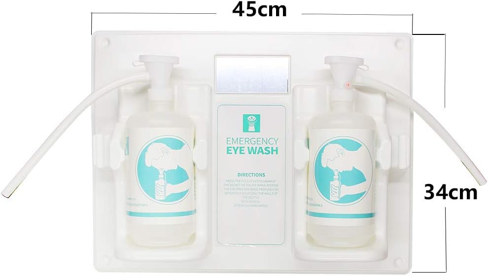 CGOLDENWALL Plastic Wall Mounted Emergency Eyewash Station Portable Eye Washer Laboratory Portable Eye Wash Skin Wash Shower Face Shower Plastic Double 1L Empty Bottle - - 
