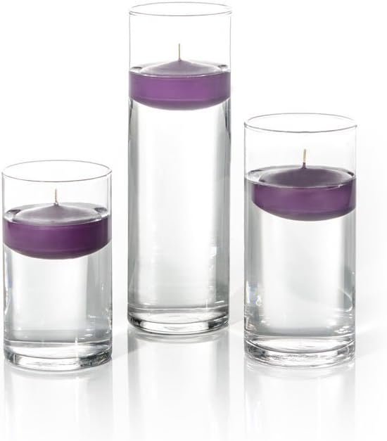 yummi Set of 18 Floating Candles and Cylinder Vases - Dark Purple