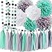 PartyGarden Mint Baby Shower Decorations/Mint Grey White Elephant Baby Shower Supplies TIssue Paper Pom Pom Circle Garland Tassel Garland Mint Bridal Shower Decorations/Mint Grey Birthday Party Decor