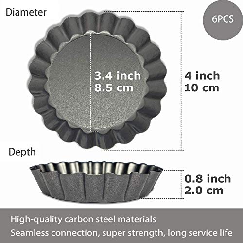 Tart Pan, 4 Inch 6 Packs NonStick Quiche Pan Removable Bottom, Mini